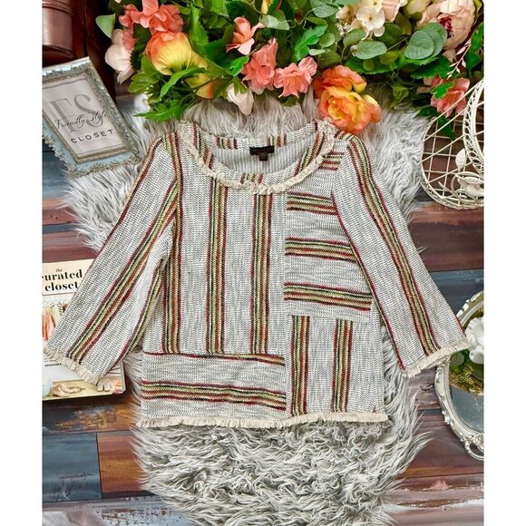 Anthro Current Air Woven Fringe Short Sleeve Top - Picture 2 of 11